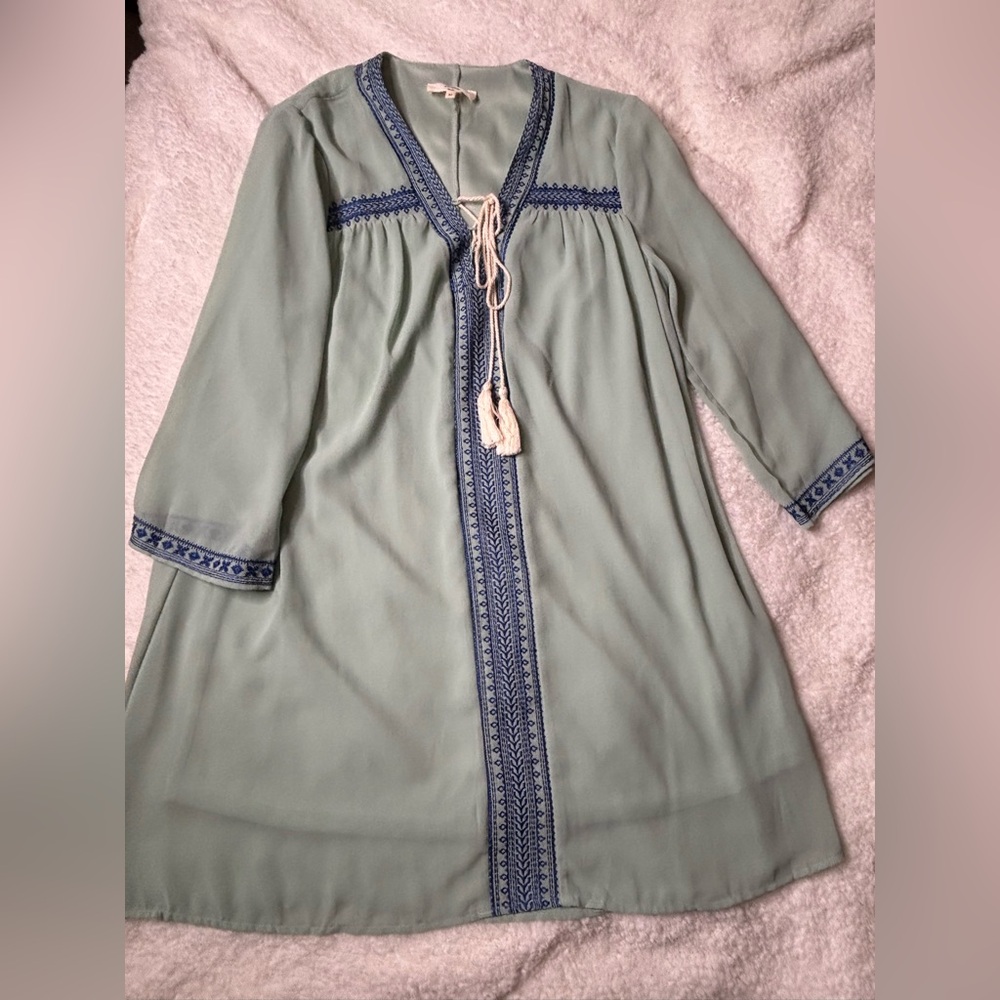 Entro Mint Tunic with Navy Embroidery